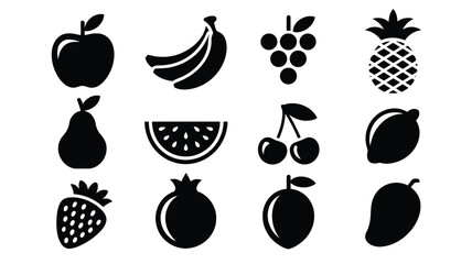 Set of fruit icons simple flat vector design food symbol collection for web and mobile apps isolated on white background