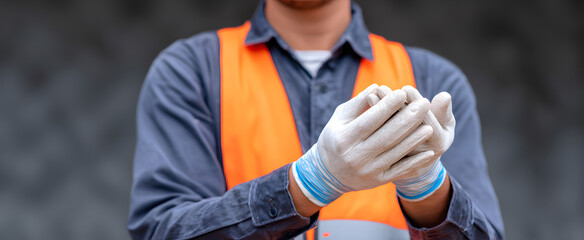 Worker putting on protective safety gloves feeling focused and ready for the task ahead