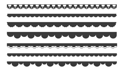 Scalloped edge lace border, textile frill stripe. scalloped border, frame, pattern isolated. Zigzag edge border, cutout decoration line frame collection
