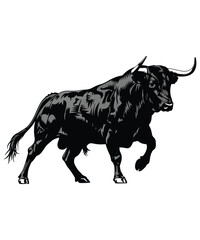 Obraz premium Powerful black bull illustration with adobe illustrator icon and number seven symbol on white background
