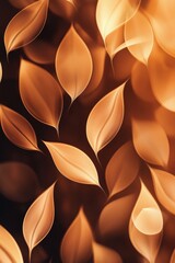 Abstract golden leaves pattern on dark background with soft bokeh effect