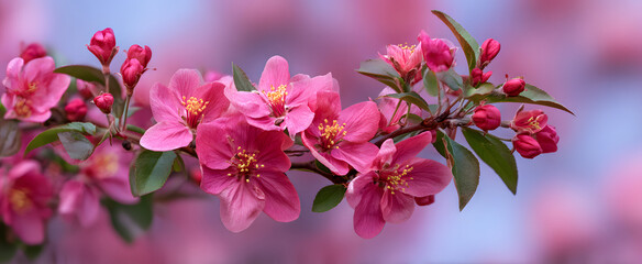 Fresh spring blossoms burst like fireworks in a sea of vibrant pink flowers.