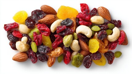 Mixed nuts and dried fruits offer a vibrant, healthy snack assortment