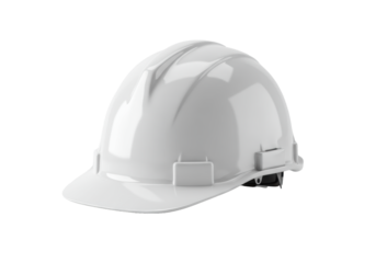 A transparent safety hard hat in a front profile, isolated on a transparent studio background with copy space, concept of workplace safety and protection