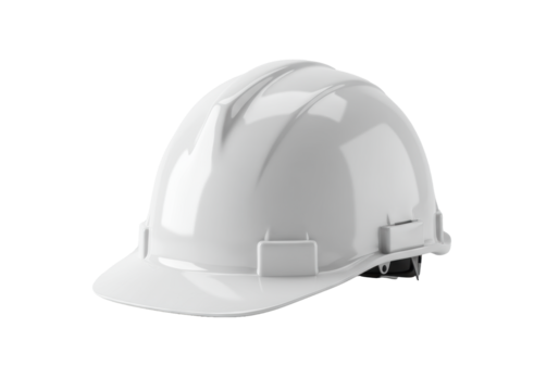 A transparent safety hard hat in a front profile, isolated on a transparent studio background with copy space, concept of workplace safety and protection