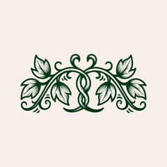 elegant classic vintage natural green leaf tree branch logo isolated drawing line art style design illustration