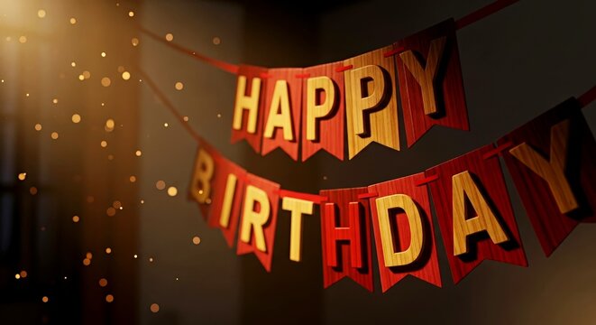 Happy birthday banner decoration with lights and festive ambiance  