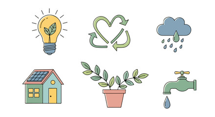 Environmental Sustainability Icons Renewable Energy, Eco-Friendly Practices, and Conservation Symbols for a Sustainable Future