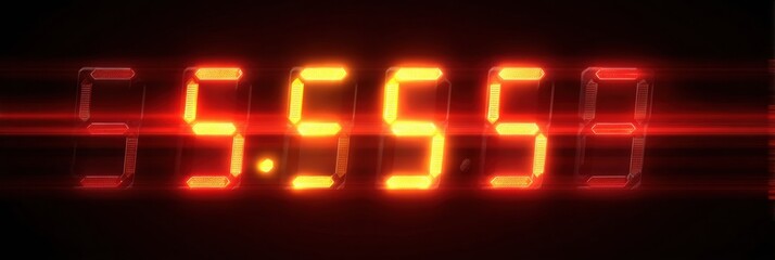 Digital Clock Display Showing a Time of 5 Hours, 55 Minutes, and 59 Seconds on a Dark Background With Glowing Orange Numbers