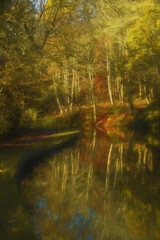 A digital illustration capturing autumn scenics along the Leek branch of the Caldon canal waterway.