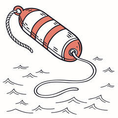 Red and White Striped Buoy Floating on Wavy Water Surface marker nautical