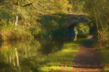 Bridge 7 digital illustration on the Leek branch of the Caldon canal inland waterway near Endon.