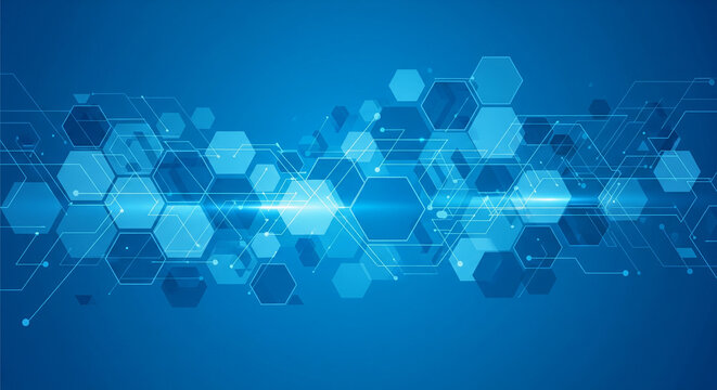 Abstract digital data technology background blue hexagon