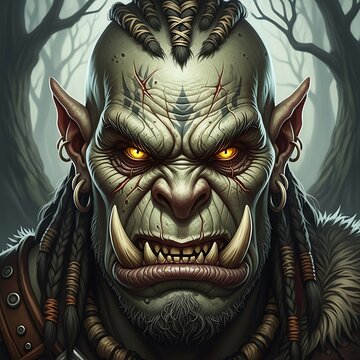 Intense Orc Warrior Portrait - A Glimpse into Fantasy Realms.