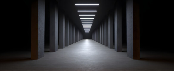 Fototapeta premium The long hallway extends into vast empty space with soft minimalistic lighting