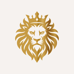 classic vintage cool gold king of lion with crown logo isolated drawing bold line art style design illustration