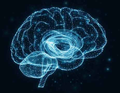 Human Brain Visualization Glowing Digital Neural Network