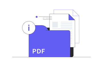 Info send with PDF document file format. Convert a PDF document into an image file, digital file transformation. Flat Cartoon Vector Illustration, icon Stylish abstract design landing page web