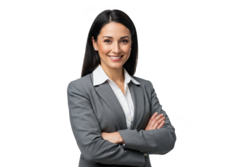 Professional confident smiling woman business portrait with arms crossed transparent background