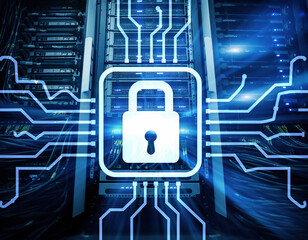 Digital Data Security Concept Glowing Padlock Icon