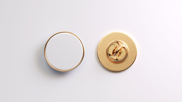 Pair of enamel pin. Empty enamel pin mockup - Blank round white gold lapel badge mock up