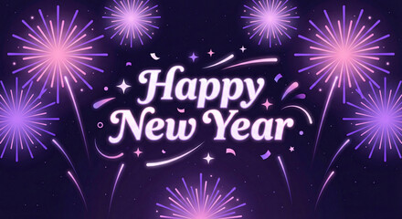 A vibrant new year celebration with sparkling fireworks and festive text