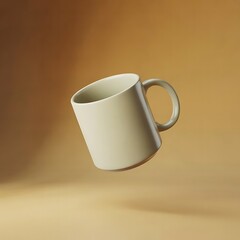 Minimalist White Mug Leaning at an Angle on Brown Background Simple Coffee Cup for Hot Beverage and Drinkware Essential