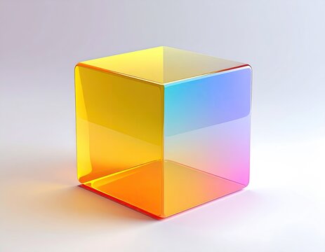 Transparent iridescent cube on a light background
