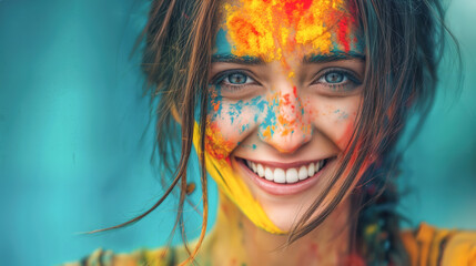 Young woman enjoying Holi festival fun