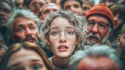 Confused person stands out in a crowd