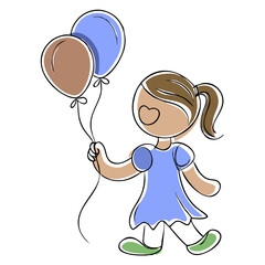 Young girl with ponytail holding balloons and smiling happily  