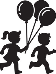 Children running with balloons silhouette icon