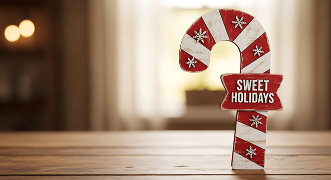 Celebrate sweet holidays with rustic candy cane decoration bringing festive cheer, perfect for seasonal greetings and cozy winter moments, holiday joy