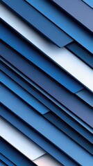 Obraz premium An abstract, geometric background composed of overlapping diagonal stripes in various shades of blue and white, creating a sense of depth and texture.