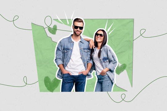 Creative full artwork collage of two happy girl guy sit together love feelings family bonding boyfriend girlfriend couple date - Powered by Adobe