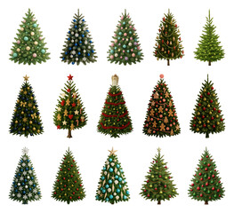Fototapeta premium PNG Diverse festive Christmas tree designs, transparent background