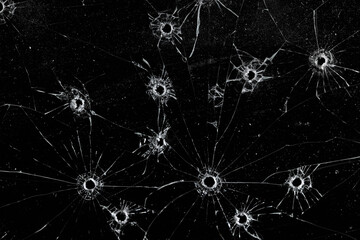 Bullet holes on black glass, overlay design background