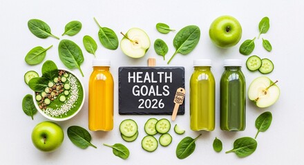 Health Goals 2026 Green Smoothie Detox Diet Vegetables Fruit Concept