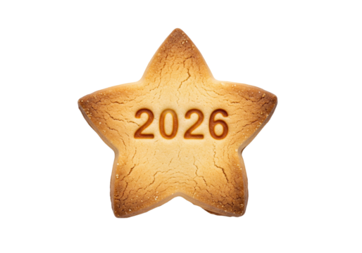 Star-Shaped Cookie with 2026 Engraved - New Year, Future Planning, and Anticipated Success Concept