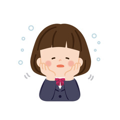 うとうと寝ぼけがおで頬杖をついた女子生徒　バストアップ