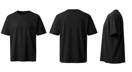 Black oversized t shirt mockup from front back and side isolated on white