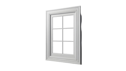 Tall white window with six panes and decorative trim