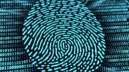 Digital Fingerprint Scan Revealing Binary Data on Screen Interface - Powered by Adobe