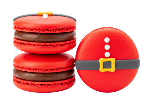 Festive Santa Claus Macarons: Stacked and Decorated for Christmas Holiday Dessert