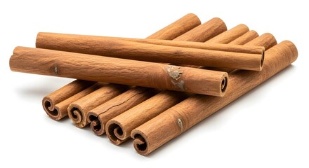 Pile of cinnamon sticks on white background for cooking and baking