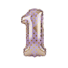A Festive First Birthday Celebration Purple and Gold Polka Dot Number One Balloon