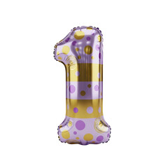 Festive Purple and Gold Polka Dot Balloon Shaped Like the Number 1 for Celebrations and Anniversaries