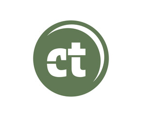 CT sport emblem or team logotype. Ball logo with a combination of Initial letter C and T for balls shop, sports company, training, club badge.