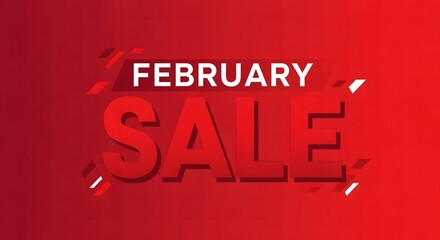 Illustration of february sale text with red background and white lettering