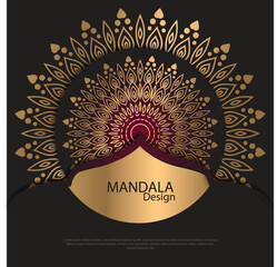 Mandala design round luxury design golden brush text.